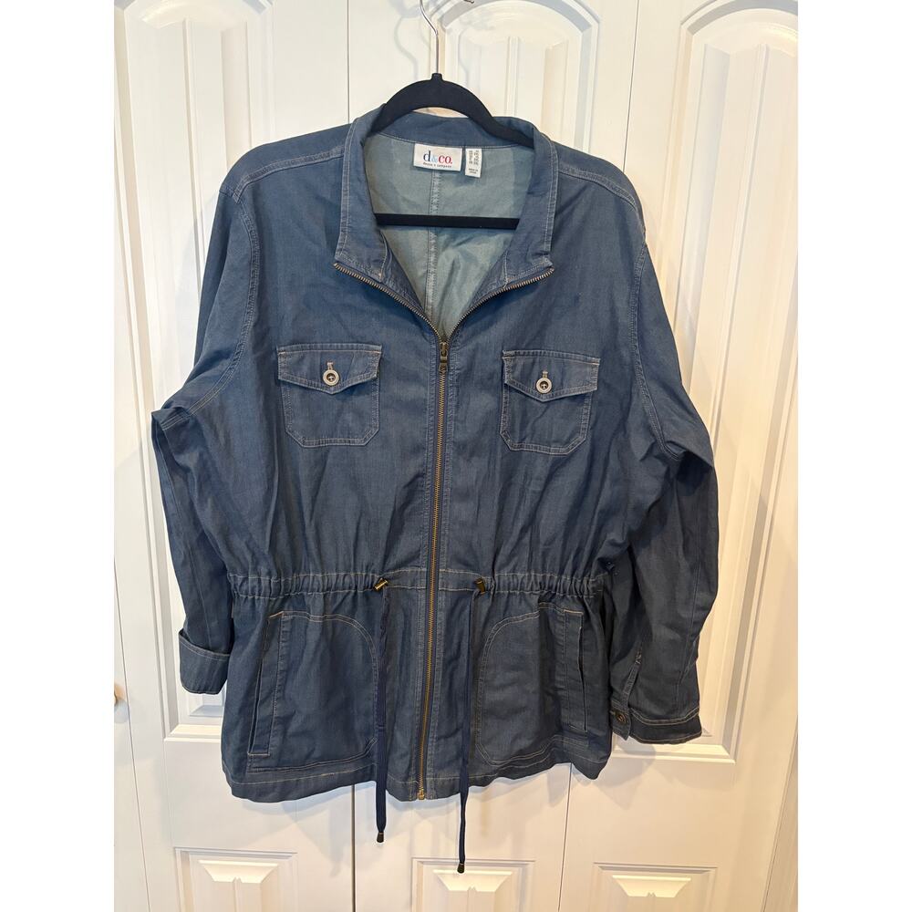 D&Co Denim Chambray Cinched Waist Anorak Jacket Size 1X‎